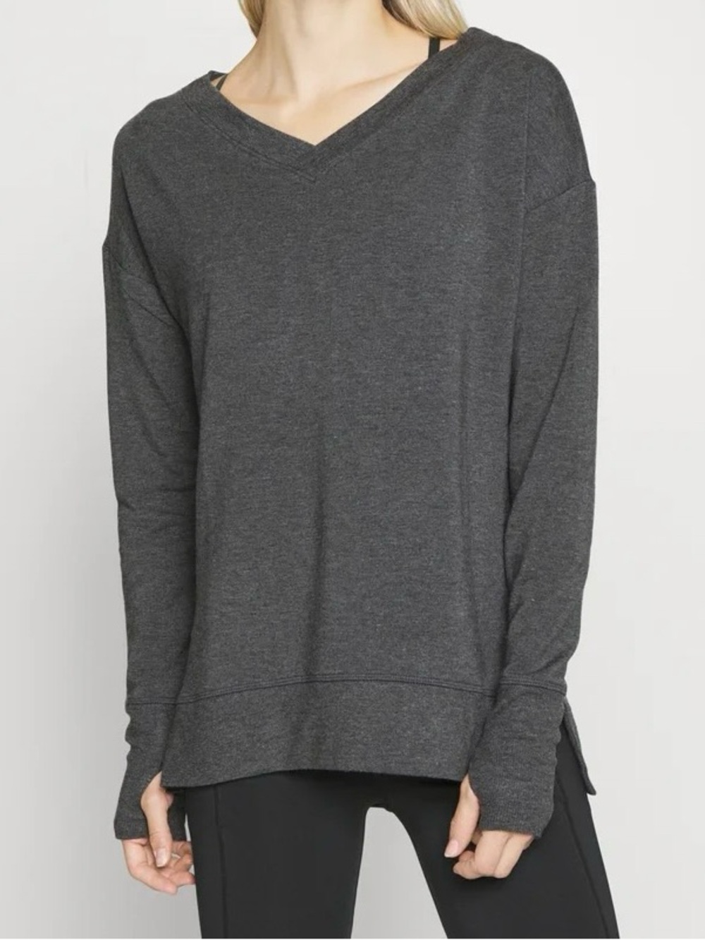 Athleta Coaster Luxe V Neck Sweatshirt Womens Small Gray Lounge